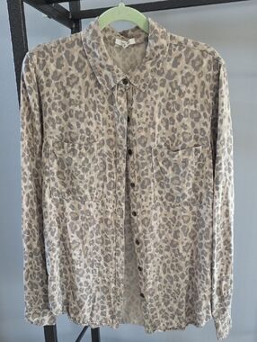 Maurices Tan and Brown Leopard Print  Button-Up Blouse